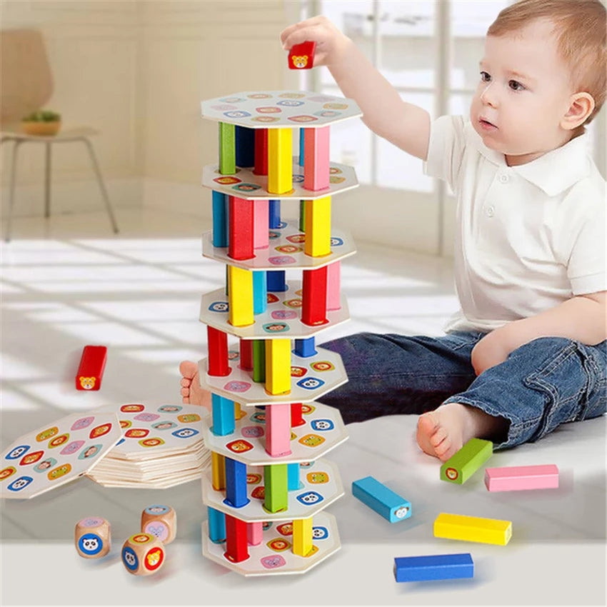 54Pcs Wooden Building Blocks Toy Cartoon Animal Colorful Rainbow