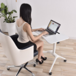Pneumatic single leg sit to stand desk height adjustable workstation