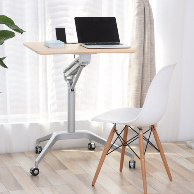 Pneumatic single leg sit to stand desk height adjustable workstation