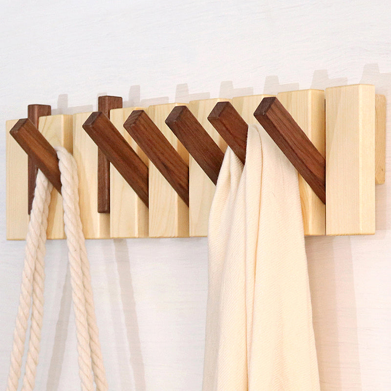 Wall Mounted Wood Coat Rack With Flip Down Hooks