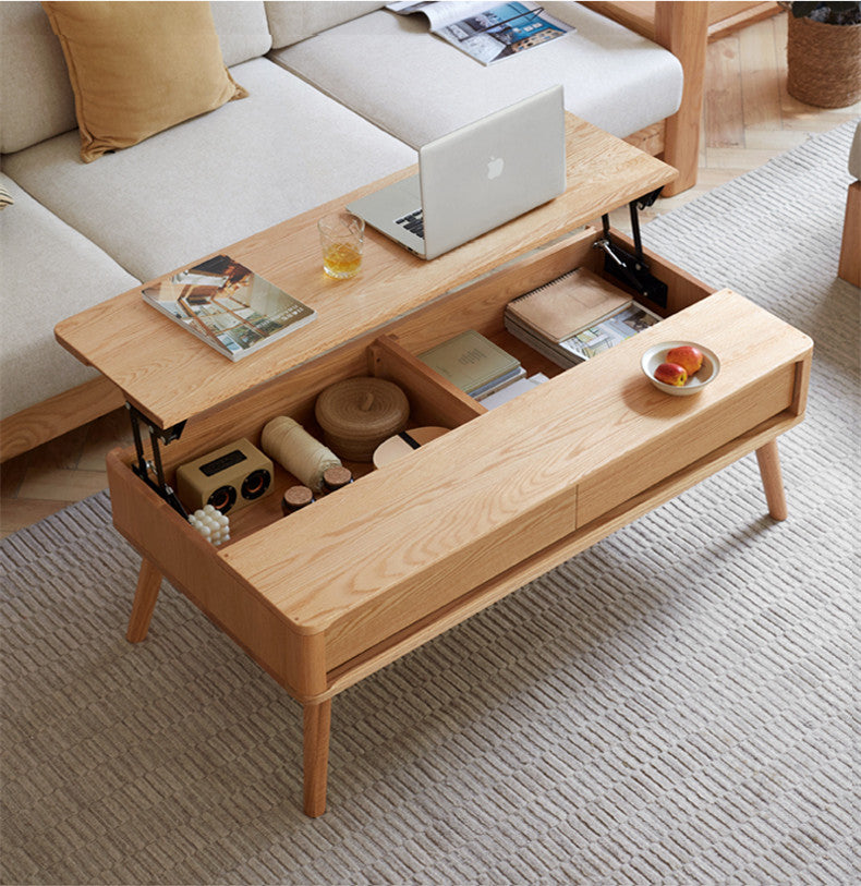 Solid Wood Lift Top Coffee Table with Drawers and Hidden Storage  Compartments