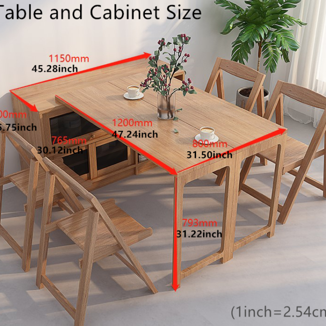 Folding and Expandable Multifunction Dining Table with Hidden Storage Design Cabinet