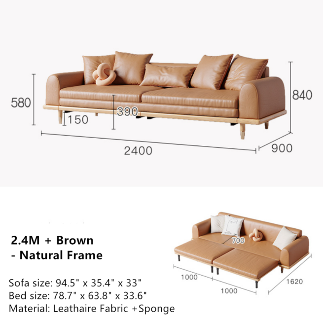 Japandi Minimalism Solid Wood Sofa Bed
