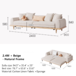 Japandi Minimalism Solid Wood Sofa Bed